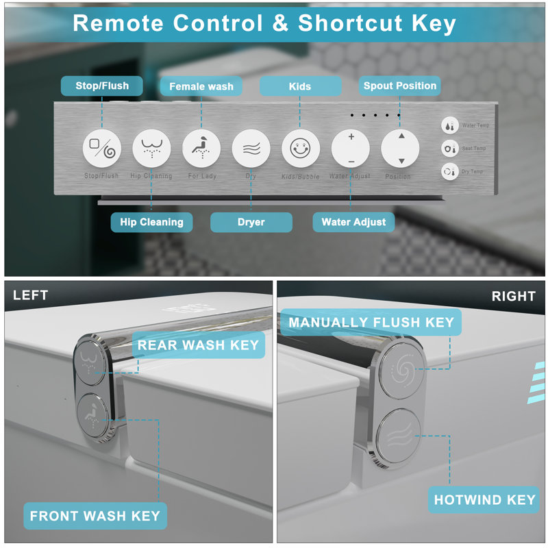 ARRISEA Smart Toilet Bidets with Built in Tank, Auto Flush & Foot